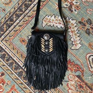 Tribe cross body black leather bag